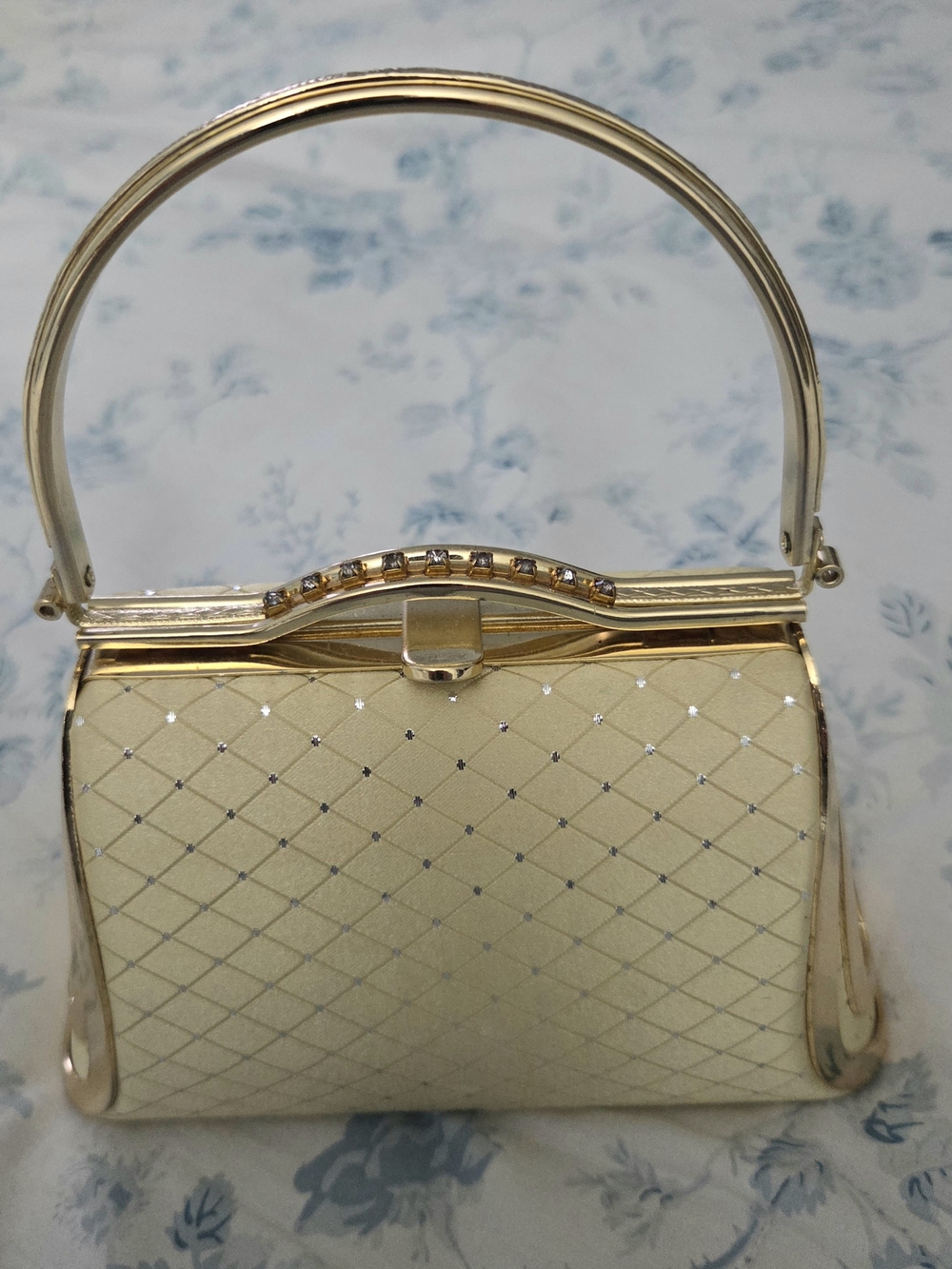 Vintage Gold Quilted Mini Evening Bag Chain Strap Top-Handle